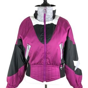 Vintage Tyrolia Skiwear Jacket Women 12 Purple Black Retro 80s 90s Active Snow